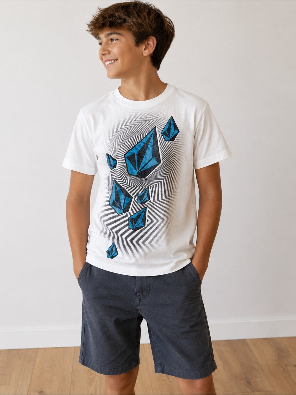 Volcom Boys Graphic T Shirt White Blue Logo Short Sleeve Size Medium